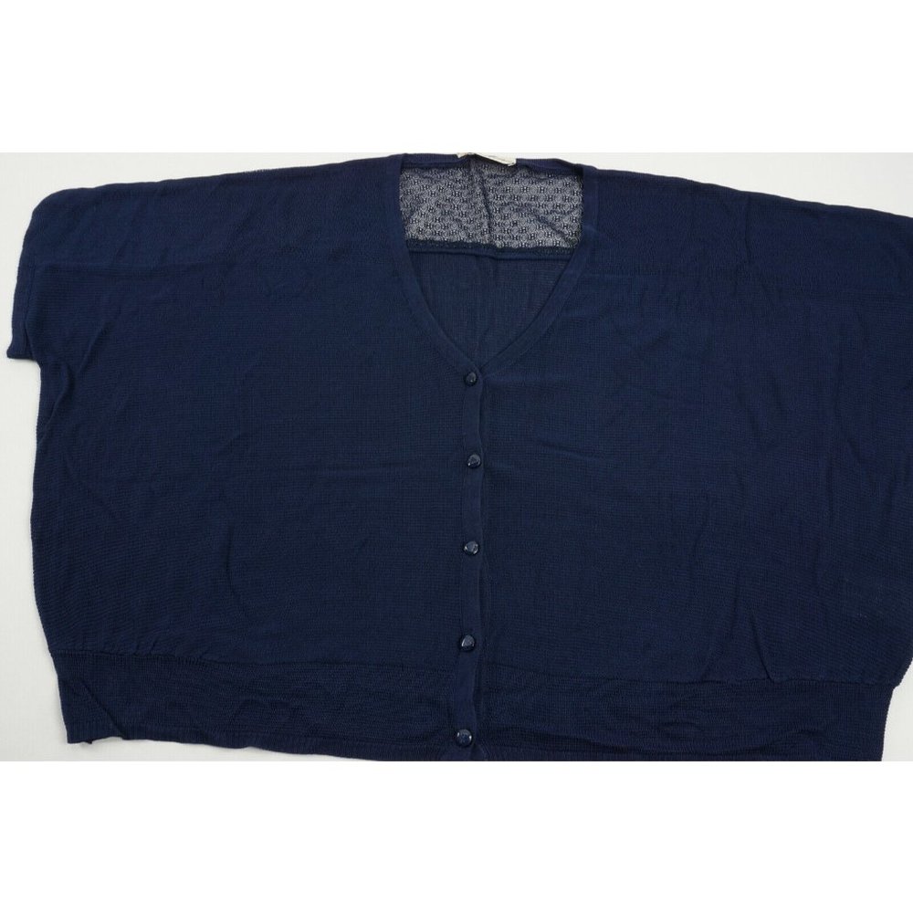 New Cashmere Company Women's 44/46 Blue Knit Cotton Silk V-Neck Cardigan Sweater - Picture 9 of 10